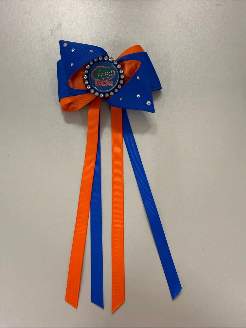 Gators Kids Ribbon Hair Bow Clip - Blue & Orange - handmade
